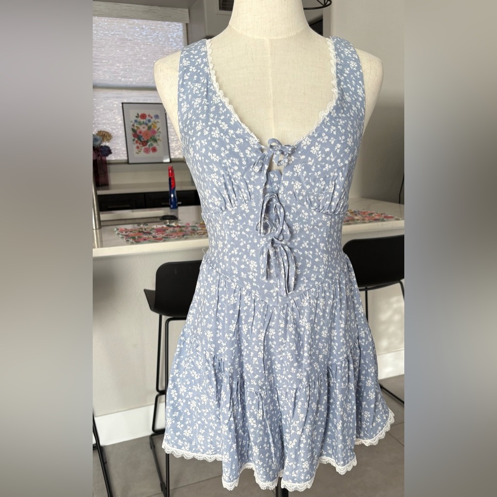 Francesca's Collections Blue Floral Jumpsuit